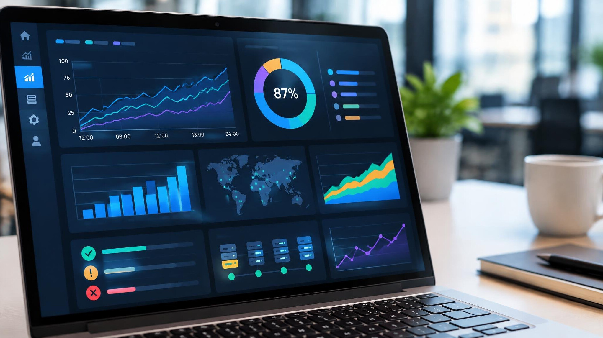 Close up of laptop screen with analytics dashboard
